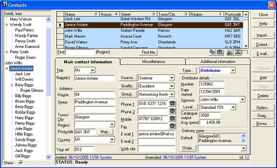 Sample Contact window with distributor tree